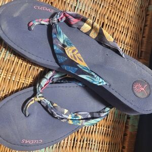 Women's Navy Sandals with Multicolor Straps